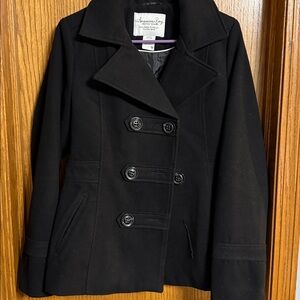 American Rag Pea Coat Jacket Coat Collared Button-Down Black Size Med